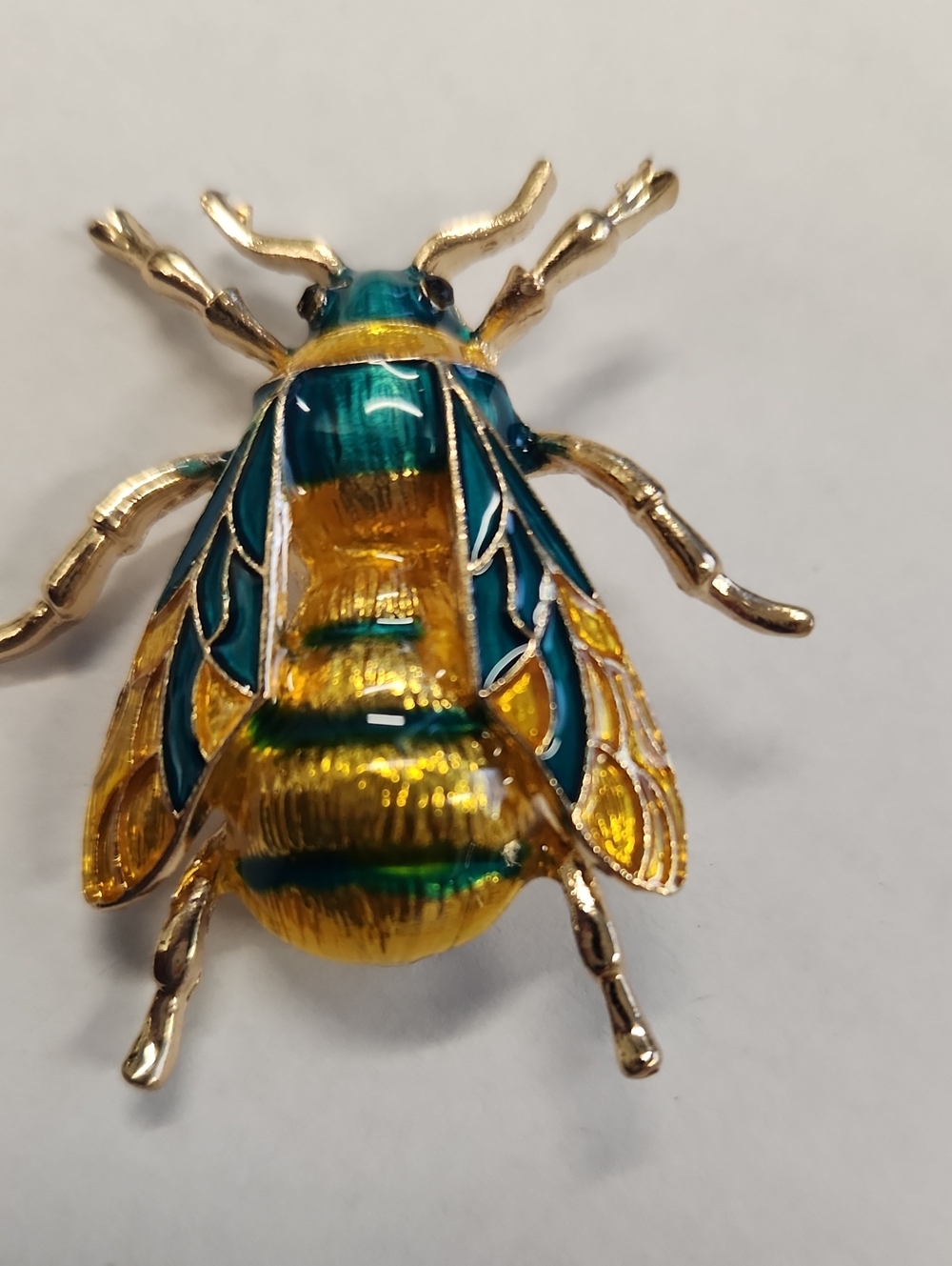 Enamel Bee Brooch in Teal and Gold